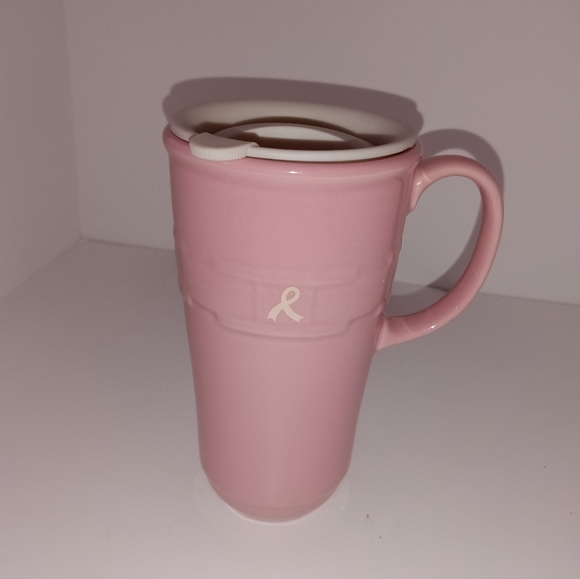 🆕Longaberger Pottery LTD Edition Breast Cancer Awareness Pink Tall Travel Mug - Picture 2 of 9